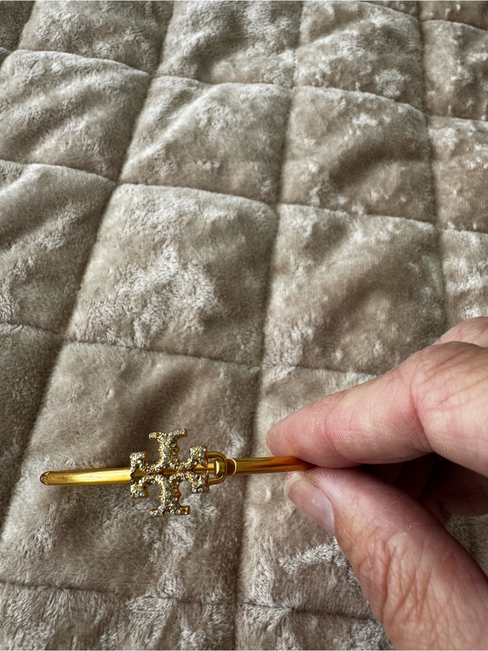 Tory Burch Gold Crystal Logo Hinged Bangle